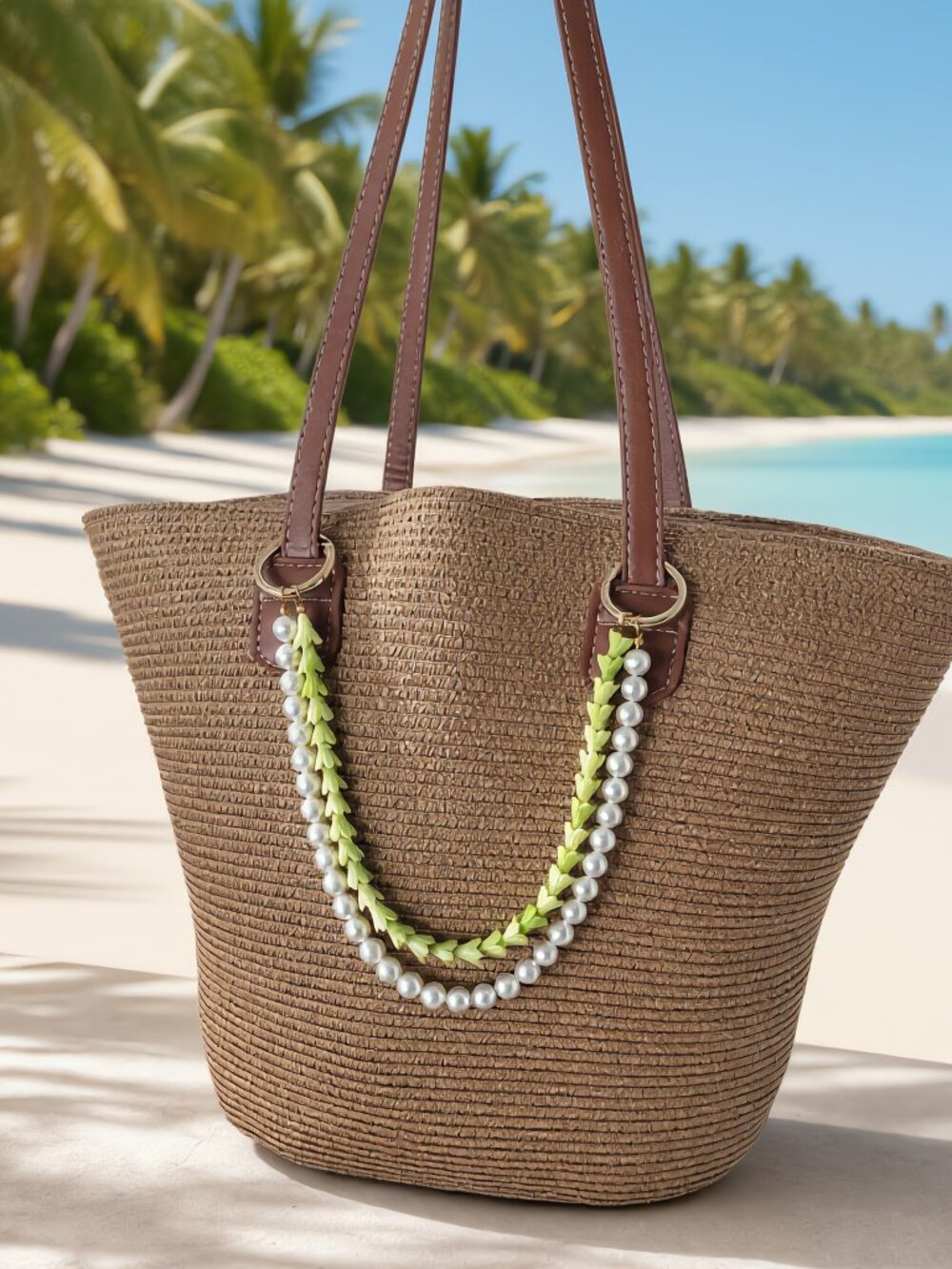 Hawaii Double Strand Bag Lei, Purse Lei Hanging Charm, Pakalana, Pearl